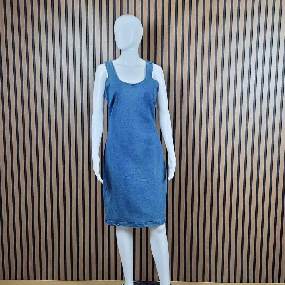 Derek Heart Denim Shift Dress Blue Scoop Neck Sleeveless Back Zip Large